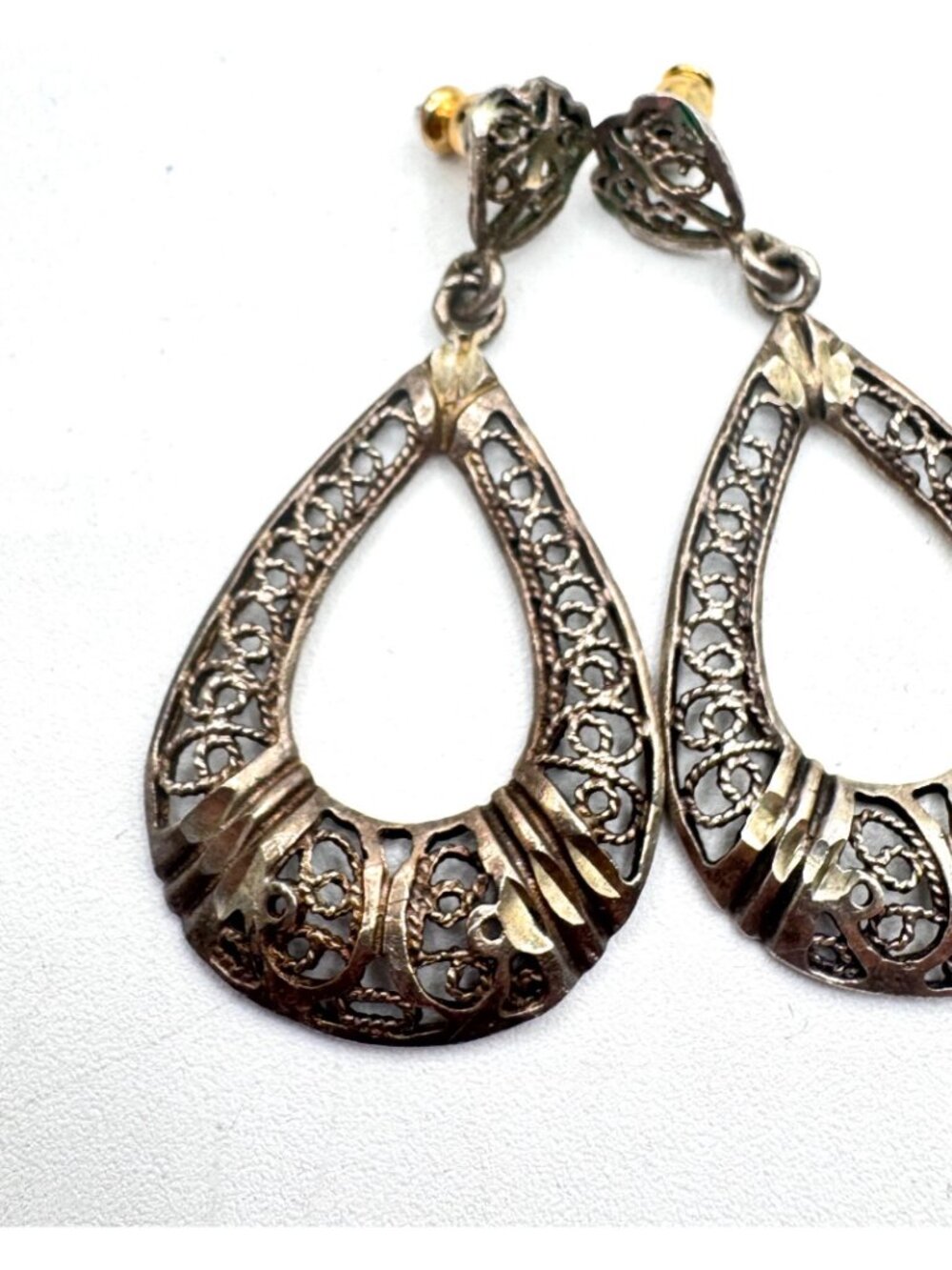 Vintage Sterling Silver Filigree Drop Dangle Earrings - Picture 2 of 5